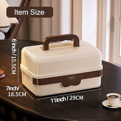 3-Layer Plastic Tackle Lock Box Organizers Storage, Portable Folding Sewing Box with Handle Dividers, Multipurpose Case for Sewing, Art Supplies, Medicine Lock Boxes, Tools Lock Organizer