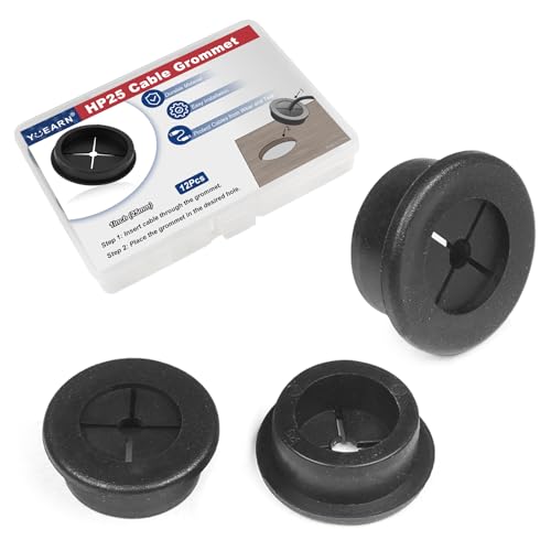 1 Inch Cable Grommet (25mm) – 12 Pcs Flexible Rubber Wire Hole Covers for Server Racks, Network Boxes, Thick Cable Management (Black) - size: 12pcs 1"(25mm)
