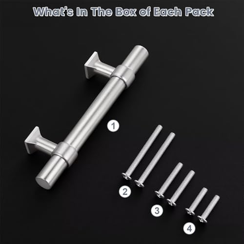 5Pack Hole Centers 2.5 inch Brushed Nickel Cabinet Handles Stainless Steel Kitchen Cabinet Pulls T Bar Hardware Pull Handle for Cabinets Dressers 4inch Total Length - color: Brushed Nickel, size: Hole Centers: 2.5inch