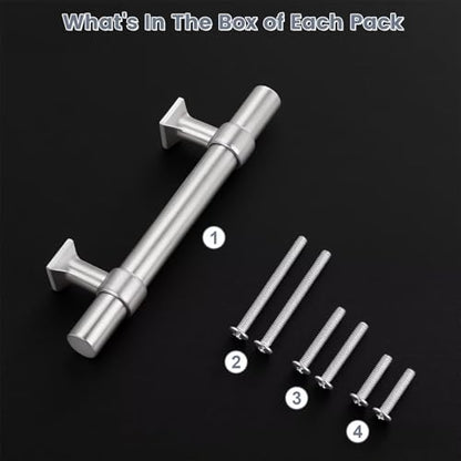 5Pack Hole Centers 2.5 inch Brushed Nickel Cabinet Handles Stainless Steel Kitchen Cabinet Pulls T Bar Hardware Pull Handle for Cabinets Dressers 4inch Total Length - color: Brushed Nickel, size: Hole Centers: 2.5inch