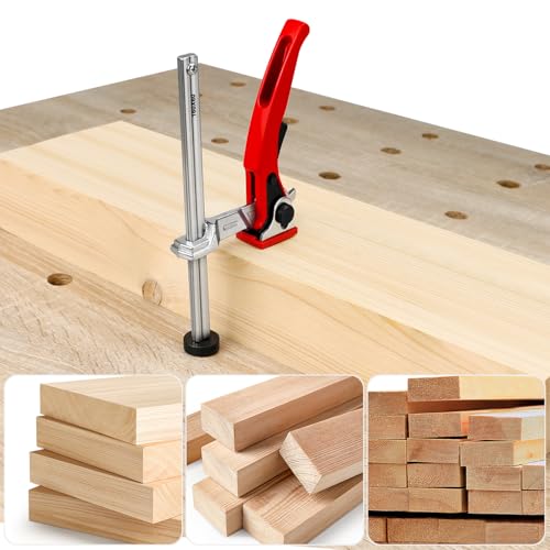 Bench Dog Clamp for Woodworking 3/4" Dog Hole, 2 Pack Quick-Ratchet Bench Clamps with 19mm Non-Slip Bench Dogs, Heavy-Duty Chrome Vanadium, Compatible with MFT Tables and Workbenches - color: Dark Red 6pcs