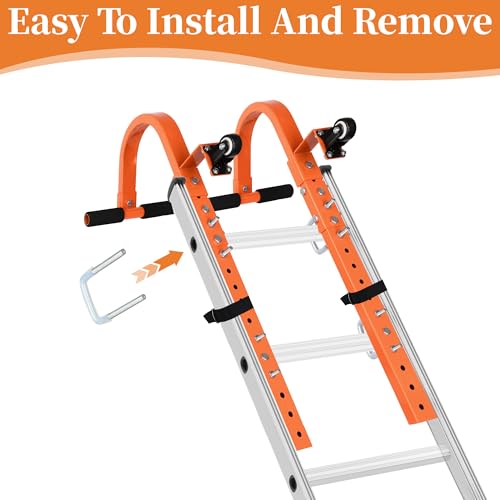 Ladder Roof Hook with Wheel Ladder Hooks for Roof Ridge, Ladder Roof Stabilizer Heavy Duty Steel, Rubber Grip T-Bar for Damage Prevention 9.4lb - size: For Roofs