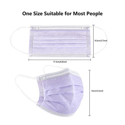akgk Disposable Face Masks 100Pcs, 3 Layer Protective Face Mask Purple Face Masks