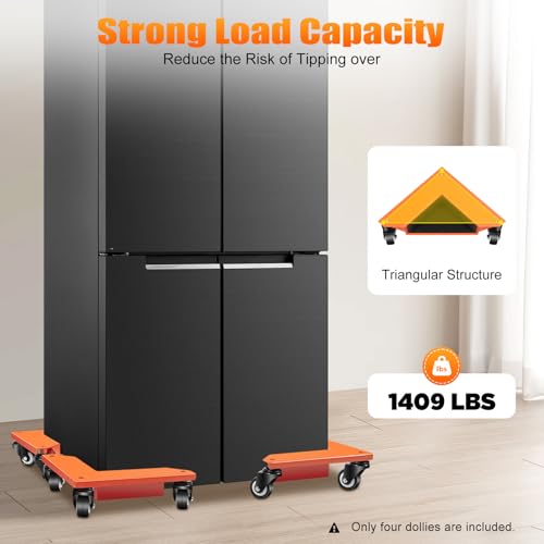 Furniture Dolly 1433 LBS Heavy Duty Furniture Movers with 3 Wheels 360 Ratating Desk Cabinet Corner Mover Dolly Furniture Lift Mover Tool for Cabinets, Refrigerators, Desks (Set of 4)