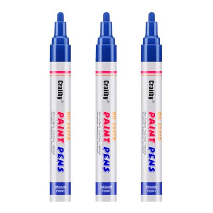 Blue Paint Markers, 3 Pack Oil-Based Waterproof Quick Dry Permanent Paint Pen Set for Rocks Painting, Wood, Fabric, Plastic, Canvas, Glass, Mugs, Metal, Tire, Stone, DIY Craft - color: Blue