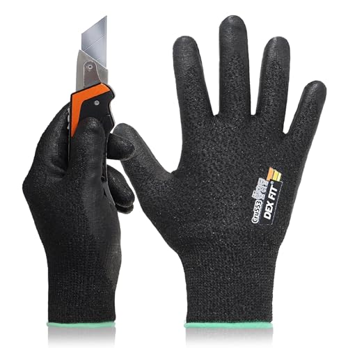 DEX FIT Level 5 Cut Resistant Gloves Cru553, 3D-Comfort Stretchy Fit, Power Grip, Professional Grade, Thin, Touch-Screen Compatible, Durable, Machine Washable; Black L (9) 1 Pair - color: Prime Black, size: Large