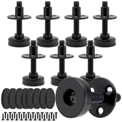 NEWBYTEK Furniture Leveling Feet Heavy Duty, Adjustable Furniture Feet Levelers Screw on Heavy Duty Desk/Chair/Cabinet/Dresser/Bench Leg Leveler, Round T-Nut Kit 3/8”-16 Thread (8 Pack, Black) - size: LONG, 8 Pack