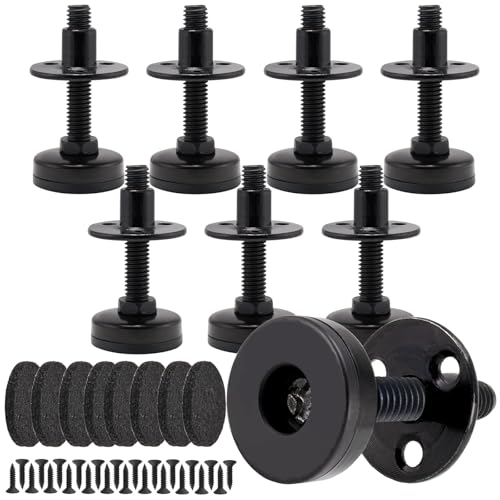 NEWBYTEK Furniture Leveling Feet Heavy Duty, Adjustable Furniture Feet Levelers Screw on Heavy Duty Desk/Chair/Cabinet/Dresser/Bench Leg Leveler, Round T-Nut Kit 3/8”-16 Thread (8 Pack, Black) - size: LONG, 8 Pack