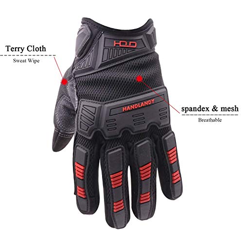 HANDLANDY Mens Work Gloves Touch screen, Utility Mechanic Gloves, Flexible Breathable Fit- Padded Knuckles & Palm - color: Black Red, size: X-Large
