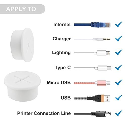 Desk Grommet,1 Inch Flexible Rubber Grommets, Silicone Cable Cord Grommet Wire Hole Cover for Desk, Table and Other Furnitures(12Pack) - size: 1IN/25mm White