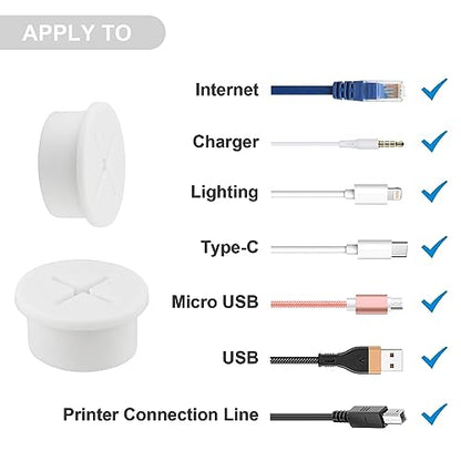 Desk Grommet,1 Inch Flexible Rubber Grommets, Silicone Cable Cord Grommet Wire Hole Cover for Desk, Table and Other Furnitures(12Pack) - size: 1IN/25mm White