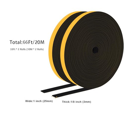 Strong Self Adhesive Foam Weather Stripping, Foam Seal Tape for Doors and Windows, SoundProof Weatherproof Insulation Strips, AC Seal Strip, Anti-Collision, Anti-Bug(1 in x 1/8 in x 66Ft) - size: 1 In x 1/8 In x 66Ft