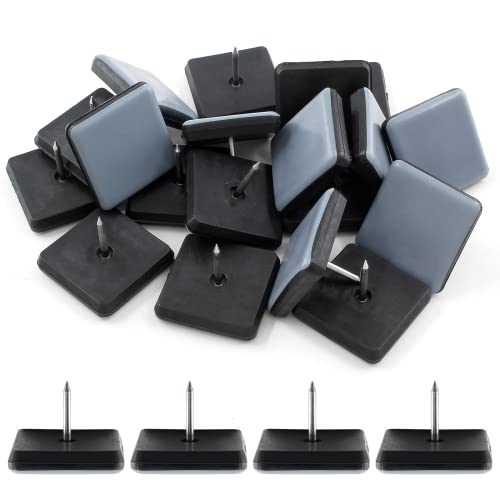 20pcs 1-3/16" (30mm) Nail on Furniture Sliders, Square Teflon Chair Feet Glides, Furniture Feet Glides Chair Leg Floor Protectors, Moving Sliders for Carpet, Cupboard (Grey, Black) - size: 1-3/16 inch (30mm)-20pcs