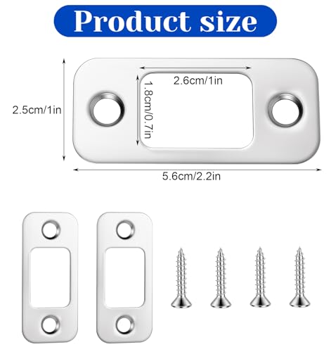 2 Pack Door Lock Plate, 1" x 2 1/4" Strike Plates for Exterior Doors, Heavy Duty Metal Door Backplate for Deadbolt & Latch, Easy Install