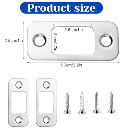 2 Pack Door Lock Plate, 1" x 2 1/4" Strike Plates for Exterior Doors, Heavy Duty Metal Door Backplate for Deadbolt & Latch, Easy Install