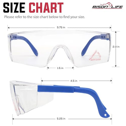 BISON LIFE Anti Fog Clear Safety Glasses with Adjustable Temple & Side Protection, Wraparound Anti-Scratch Lens, Clear Lens & Blue Temple, Lab Goggles, Mowing, Gardening & More (Pack of 3) - color: Clear/Blue