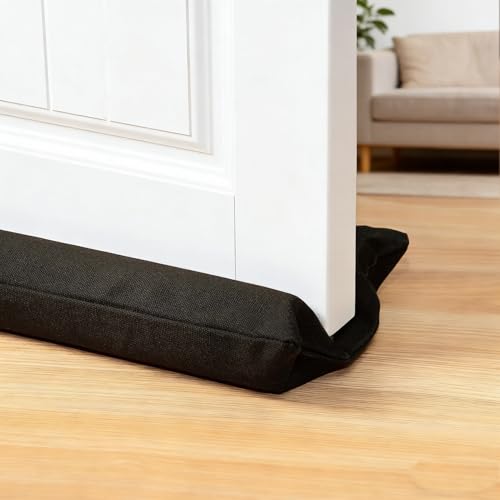 Marwood Under Door Draft Stopper 30-38" Adjustable Wind Stopper for Door & Window, Foam Door Sweep Air & Noise Blocker for Bottom of Doors Double Side Seal - Black - color: Canvas Black, size: 38 inch