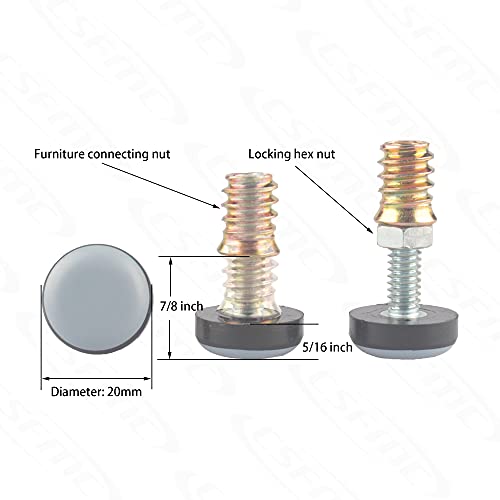 Furniture Leveler PTFE(Teflon) Bottom(20mm Base),Threaded Shank(1/4-20) Adjust Pads,Table/Chair/Cabinet/Sofa Medium Adjustable Legs Leveling,Nuts Installation and Floor Protection(8 Pack) - size: 20mm Base 1/4-20 x 1", 8 Pack
