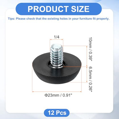 uxcell 12Pcs M8 Thread Furniture Feet Levelers, 24x15mm Adjustable Leveling Table Feet, Screw on Furniture Glide Leveling for Chair Stool Legs, Black - color: Black, size: M8x24x15mm