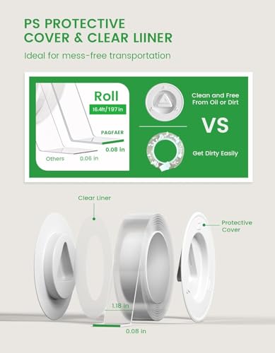 Double Sided Tape Heavy Duty, 16.4 FT Double Sided Mounting Tape, Clear & Tough Two Sided Nano Tape, Removable Picture Hanging Strips for Wall, Poster, Carpet, Balloon Home Outdoor