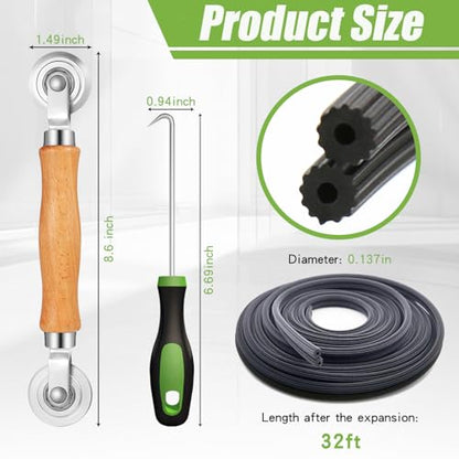 King&Charles Screen Repair Kit/Tool, Screen Roller Tool, Steel Roller with Bear, 32 ft Spline, Removal Hook, 3 in 1 Window Repair Kit, for Installing Door Window Mesh. - size: 3 in 1