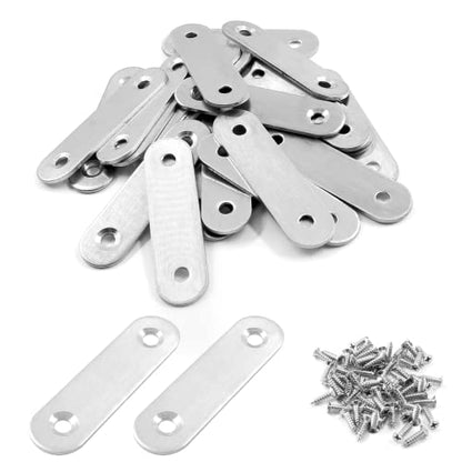 Jiozermi 24 Pcs Straight Brace, Flat Brace 2.4” x 0.6”, Stainless Steel Straight Bracket, Mending Joining Plates for Wood, Board, Bed Frame, Furniture & Shelves, Silver - size: Silver, 2.4” x 0.6”, 24 Pcs