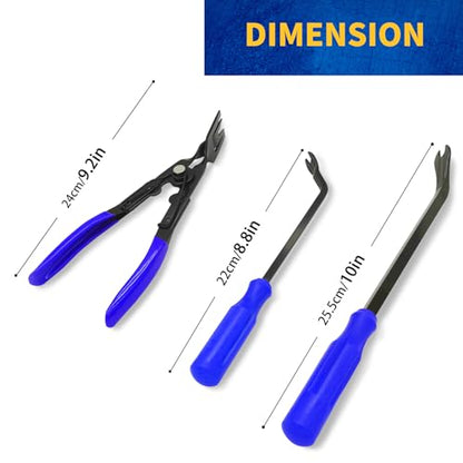 Clip Pliers Trim Upholstery Tools - 3 Pack Car Removal Tool Set to Remove Rivets Fasteners Push Pins, Clips Puller Kit for Door Dash Dashboard Panel Body Repair Tools - color: blue