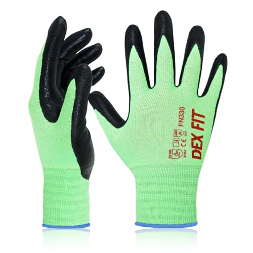 DEX FIT Nitrile Work Gloves FN330, 3 Pairs, 3D-Comfort Stretchy Fit, Firm Grip, Thin & Lightweight, Touch-Screen Compatible, Durable, Breathable & Cool, Machine Washable; Green XS (6) - color: Green, size: X-Small(3 Pairs)