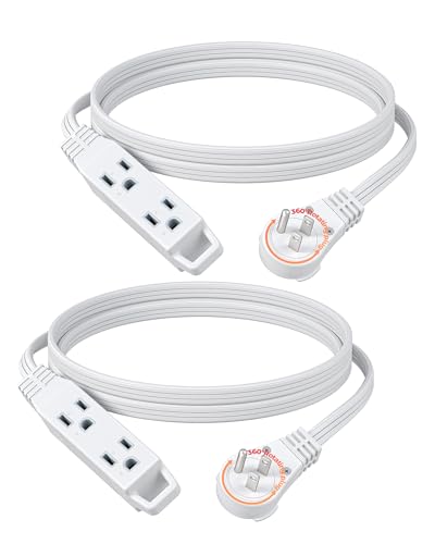 DEWENWILS 6FT 360° Rotating Flat Plug Extension Cord/Wire, 16AWG Multi 3 Outlet Extension Cord, 3 Prong Grounded Wire for Small Appliances, 2 Pack, White - color: White, size: 6FT, style: 2 Pack