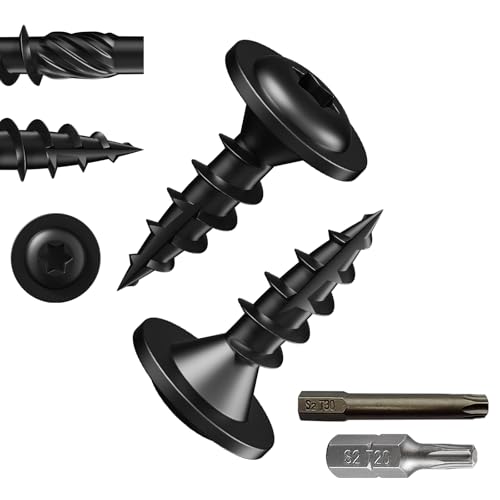 Wensilon (1 lbs)#8 x 3/4" Lag Screws, Structural Wood Screw, Heavy Duty Construction Screw, Rust Resistant, Washer Head, Black Coated Exterior Wood Screws, Star Drive with Bit - color: Black, size: #8 x 3/4"