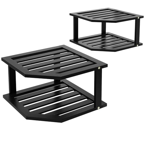 VERTORGAN Bamboo Corner Shelf(2 Pack),2 Tier Plate Organizer for Cabinet and Countertop,Pantry Dish and Spice Rack for Kitchen(Black) - color: Black, size: 2 Pc
