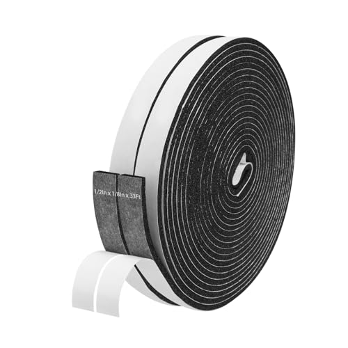 Storystore Weather Stripping Door Seal Strip, 1/2In x 1/8In x 33FT Self Adhesive Foam Tape for Door Window Insulation Soundproofing Weatherstrip, High Density Foam Seal for Doors Windows Furniture - size: 1/2In x 1/8In x 33Ft