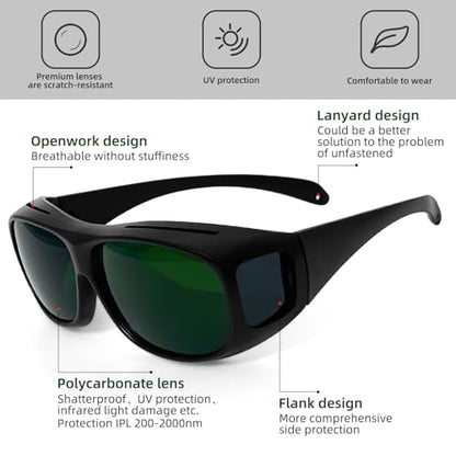 Wrap-Around Laser Safety Glasses 200nm-2000nm Protective Goggles For Tattooing And Laser - color: Green-5