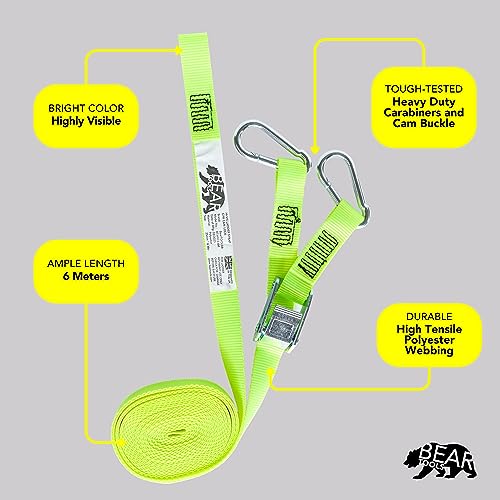BearTOOLS 6 Meter Hi-Vis Ladder Strap C/W Cam Lock - Ladder Straps for Safety - Cam Lock Connector, Stabiliser for Work Ladders - Avoid Slips & Accidents When Working At Height - size: One size