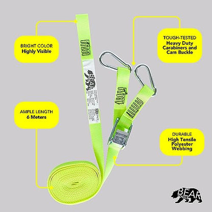 BearTOOLS 6 Meter Hi-Vis Ladder Strap C/W Cam Lock - Ladder Straps for Safety - Cam Lock Connector, Stabiliser for Work Ladders - Avoid Slips & Accidents When Working At Height - size: One size