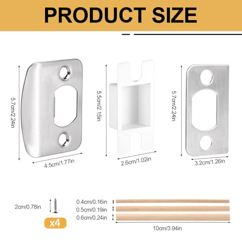 1 Set Door Strike Plate, Standard Door Latch Restorer with Spacer Shim & Dust Box Stainless Steel Security Door Lock Strike Plate Replacement Repair Kits with Screws