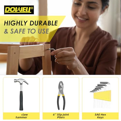 DOWELL 40 Piece Home Tool Set Yellow, General Household Hand Tool Kit with Plastic Toolbox Storage Case, Mini Repair Tool kit for Women, College Students, Home Use & More - color: Yellow