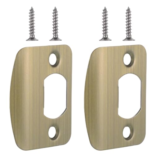 Door Strike Plate 2-1/4"x1-3/4", 2 Pcs Universal Round Corner Design Stainless Steel Construction Extended Lip Door Latch Plates Hardware with 4 Pcs 0.8" Screws for Doors (Antique Bronze) - color: Antique Bronze