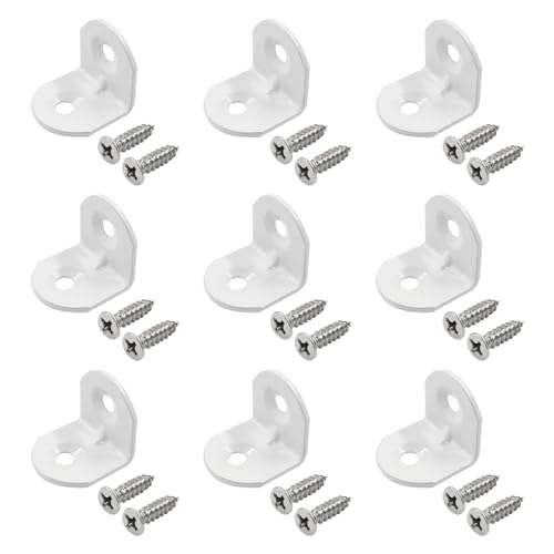 40 Pcs White Corner Brace L Bracket, 0.75 x 0.75 x 0.73”/ 20 x 20 x 18.5mm Iron Right Angle Brackets, Metal Joint Right Angle Bracket for Tables, Furniture, Shelves with Screws - style: 0.75" - 20mm