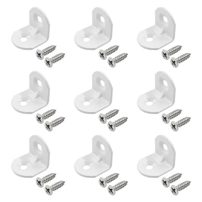 40 Pcs White Corner Brace L Bracket, 0.75 x 0.75 x 0.73”/ 20 x 20 x 18.5mm Iron Right Angle Brackets, Metal Joint Right Angle Bracket for Tables, Furniture, Shelves with Screws - style: 0.75" - 20mm