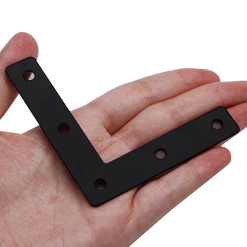 Hordion 10Pcs 3 x 3 Inch L Bracket Corner Brace (80 X 80mm), Iron Flat Corner Bracket, Metal L Shaped Support Brace, Right Angle Repair Plates with Screws - size: 3" x 3" (Black), style: L-Shape