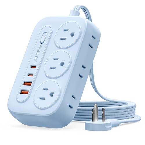 ORICO Surge Protector Power Strip, PD20W Multiple Outlets Extension Cord with 6 AC Outlets and 4 USB Charging Ports (2 USB-C), 45° Flat Plug, 5 Ft Mountable Outlet Extender for Home/Office/Dorm - OG - color: Blue, size: 5ft