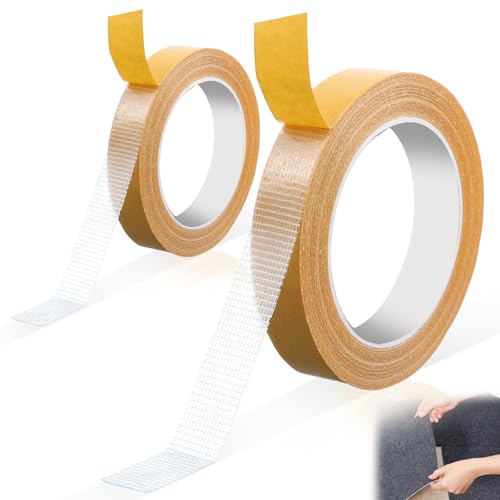 2 Sizes Clear Double Sided Fabric Tape Strong Adhesive Double Stick Carpet Tape 0.8in x 66ft, 0.4in x 33ft Heavy Duty Mounting Tapes Removable Gauze Tapes for Carpets Pictures Posters Cloth Craft