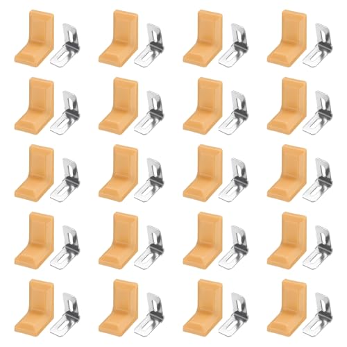 HARFINGTON 20pcs Metal Corner Braces 18x28x28mm L-Shape 90 Degree Right Angle Brackets Corner Braces with Plastic Brackets Screws for Furniture Support Chairs Wood Shelf Cabinets Box, Khaki - color: Khaki