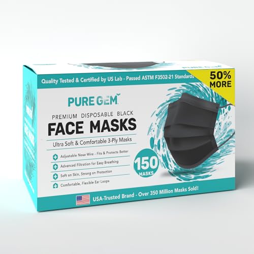 [Pack Of 150] Black Disposable Face Mask, 3-Ply Adult Masks, Facial Cover with Elastic Earloops For Home, Office, School, and Outdoors - style: Pack of 150
