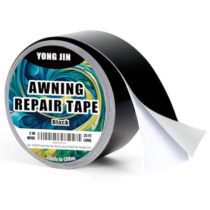 YONGJIN RV Awning Repair Tape, Heavy Duty Outdoor Tent Repair Tape and Tarp Tape, Waterproof Tarp Patch Kit for Camper, Boat Covers, Leather, Canvas, Rubber, Plastic, Heat Resistant (2 inch) - size: 2 Inch