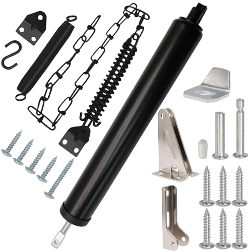 Storm Door Closer Kit with Protector Chains Spring, Complete Screen and Storm Door Hardware Repair Kit with Pneumatic Closer & Latch Set, Adjustable Closing Speed (Black) - size: Black - 1 Pack