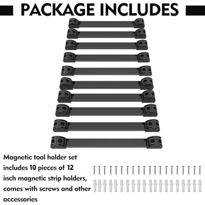 12" Magnetic Tool Holder, 10 Packs Storage Strips Tool Magnet Bar PVC Coated for Garage Organizer Mounted Hanging Strip,Heavy Duty of Magnetic Holder Easy to Install - style: 12IN-10 PACK