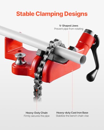 VEVOR Heavy-Duty Pipe Chain Vise, 1/4" - 6" Pipe Capacity, 28" Rugged Chain & Cast Iron Base, Industrial-Grade Pipe Clamping for Plumbing, Automotive Repairs, Metalworking - size: 1/4" - 6" Bench Mount