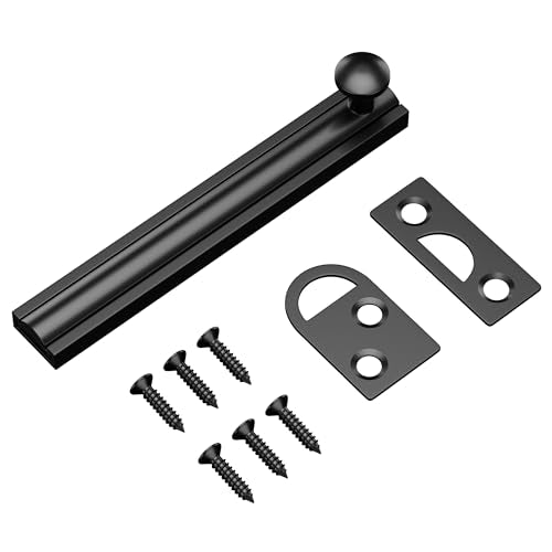 4 Inch Solid Brass Surface Bolt, Heavy Duty Concealed Slide Surface Door Bolt, Slide Bolt Latch French Door Lock with Screws for Windows Cabinet Wooden Fence Yard, Black, 1 Pack - color: Matte Black-1 Pack, size: 4 Inch
